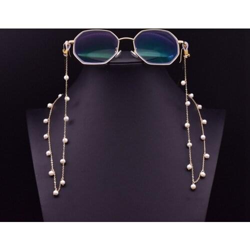 Trendy Sunglasses Chain Delicate Stainless Steel 18K Gold Plated Chain Decoration Real Freshwater Pearl 70cm Sunglasses Chain