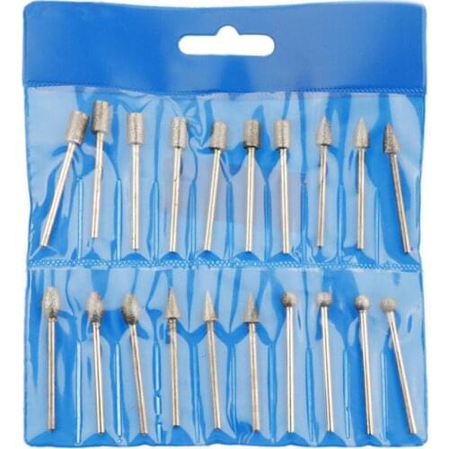 20pcs Diamond Grinding Heads Mini Bit Set For Dremel Rotary Drill Tool Burrs Grinding Accessories 3mm Shank Tool Kit