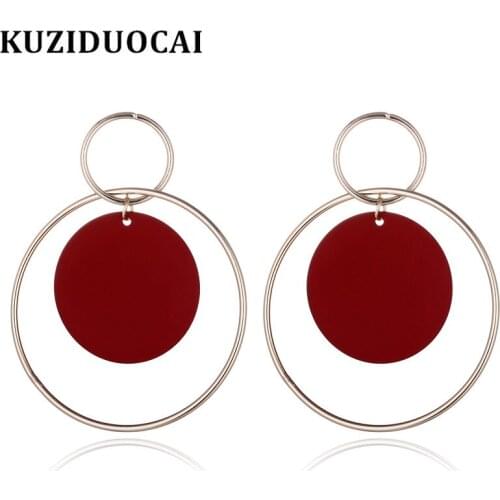 316 Stainless Steel Kuziduocai New Fashion Jewelry Punk Circle Round Metal Plate Statement Drop Earrings For Women Brincos E1752