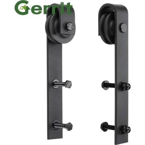 One Pair Black Rustic Carbon Steel and Brushed Stainless Steel Sliding Barn Door Hardware Hanger Roller