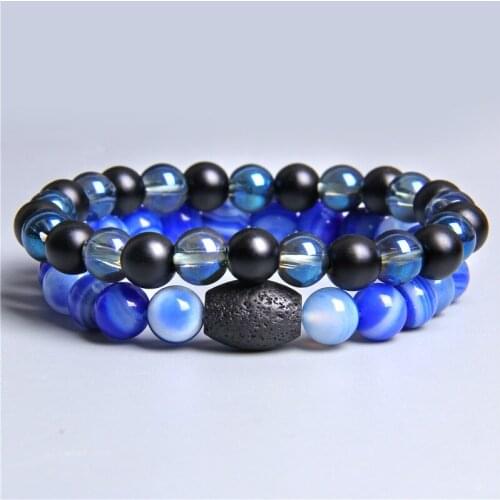 Couple Bracelet Striped Agates Lava Stone Charm Bracelets For Women Men Essential Oil Diffuser Crystal Meditation Bangle Pulsera
