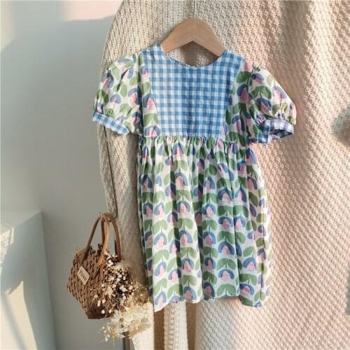 2 3 4 5 6 7 Years Girls Dress 2021 Summer New Kids Girls Korean Puff Sleeve Floral Dress Baby Girls Clothes Toddler Cute Dress