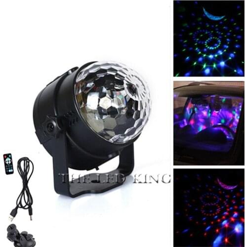RGB LED Stage Light 3W Remote Controls Light Disco Ball Lights LED Car Party Lamp Show Stage Lighting Effect USB Powered DV 5V