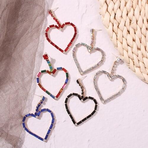 Luxury fashion crystal heart earrings contracted color long Women red stud earrings Accessories jewelry Gift Bijoux wholesale