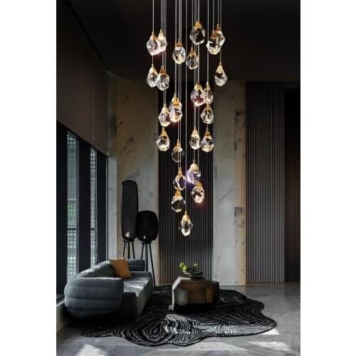 Crystal Staircase Light Long Pendant Lamp Nordic Villa Living Room Hollow Hotel Rotating Crystal Light Luxury Pendant Lamp