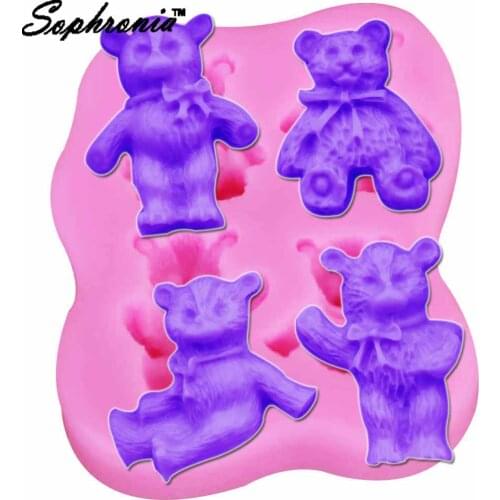 Sophronia DIY Bears Silicone Molds Bow Gumpaste Chocolate Clay Candy Mold Resin Baby Party Fondant Cake Decorating Tools m881