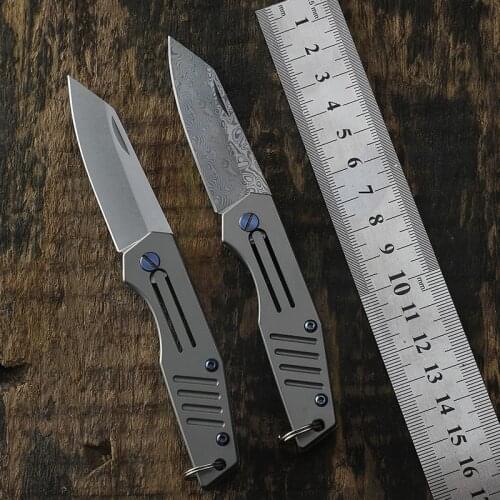 D2 steel blade folding knife Damascus pocket knives titanium alloy handle outdoor fishing camping survival EDC tool gift knife