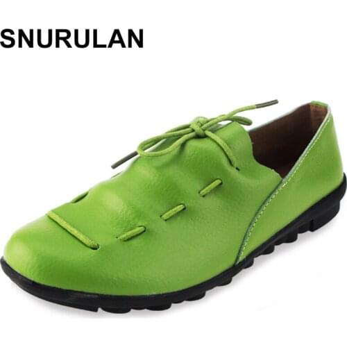 SNURULAN Women Genuine Leather Shoes Moccasins Womens Soft flat heel casual shoes comfortable Flats womens shoes