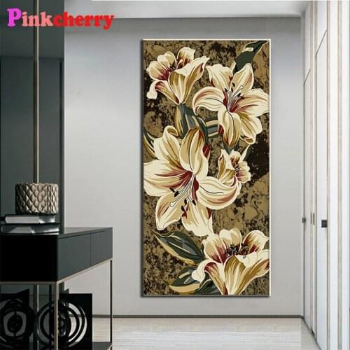 Modern Vertical Diamond Painting Embroidery Lily Floral Full Square Circular Drill,3D DIY Diamond Mosaic Brown Flower Home Decor