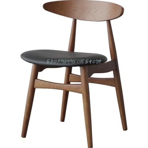 Nordic Home Retro Solid Wood Leather Chair Trend Creative Leisure Chair Modern Minimalist Backrest Coffee Dining Chair