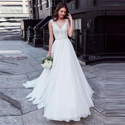 Off Shoulder A-Line Wedding Dress Backless Chiffon Long Bridal Gowns Lower Back Custom Online Robe De Mariage 2020 Spring
