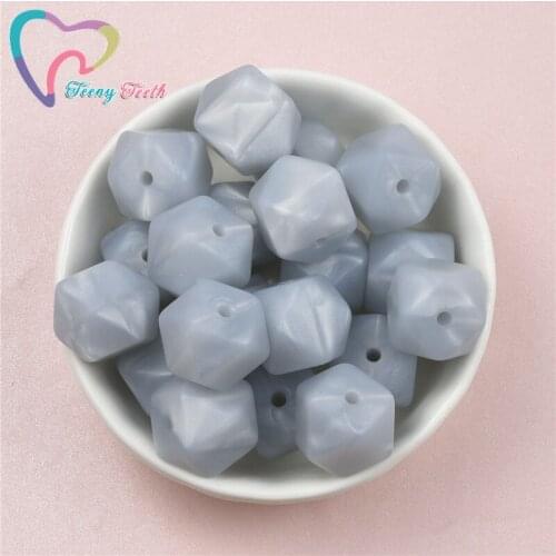 Teeny Teeth 10 PCS Metallic Light Silver 14-17 MM Silicone Hexagon DIY Chewable Beads Pacifier Chain Necklace Toy Teething Beads
