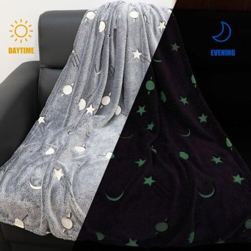 Warm Luminous Blanket Polyester Fiber Glow In The Dark Stars Grey Stars / Moon New Plush Warm Siesta Sofa Blanket