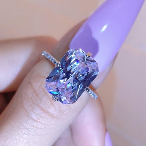 UILZ Luxury Geometric Square Crystal Ring Elegant Big Zirconia Silver Color Rings for Women Bride Wedding Band Engagement Bague