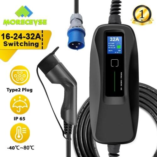 Type 2 EV Charger Level 2 32 Amp Portable Electric Vehicle Charger, CEE Plug 220V-240V Car Charging Cable, IEC 62196-2
