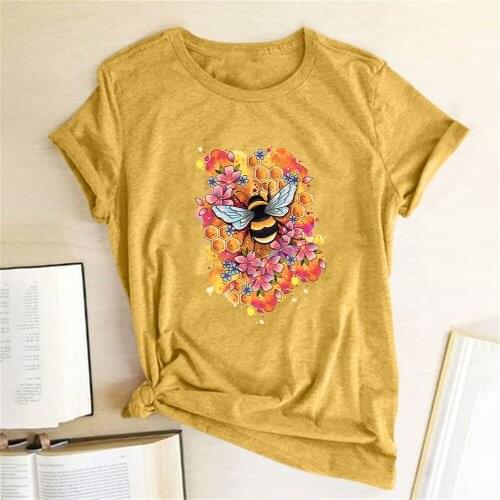 Ladies Clothes Camisetas De Mujer Graphic Tee Femme Bee Hive Print Funny Women T-shirt Short Sleeve O Neck Summer Shirt for 90s
