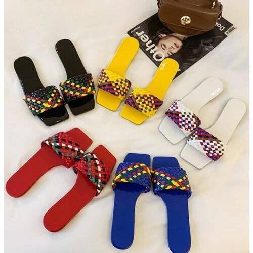 2021 Women Braided Slippers Beach Candy Colors Charm Summer Open-toe Flat Slippers Large Size 42 Vacation Casual Women Shoes