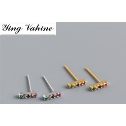 Ying Vahine New Arrival 100% 925 Sterling Silver Multicolor Mini Zircons Square Stud Earrings for Women