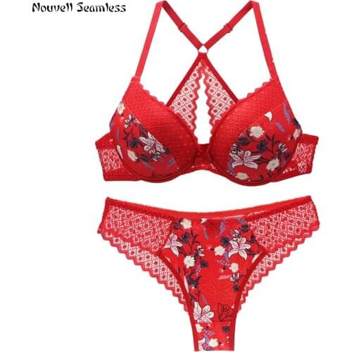Nouvelle Seamless Brand Sexy Floral Deep V Brassiere Push Up ABCDE Cup Bras and Panties Bow Underwear For Womens Lingerie