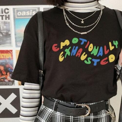 Harajuku Gothic Female Emotionally Exhauste Print Short Sleeve Tops Fashion Casual Fun letter Women Clothing T-shirts Streetwear