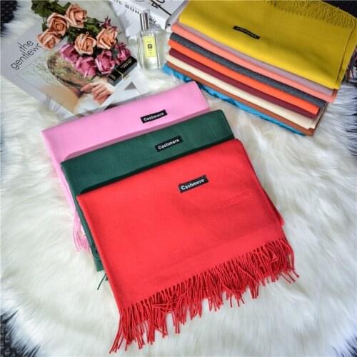 Womens Winter Imitation Cashmere Warm Scarf. Korean Style Tassel Pure Color Scarf. Fashionable Warm Big Shawl In Solid Color