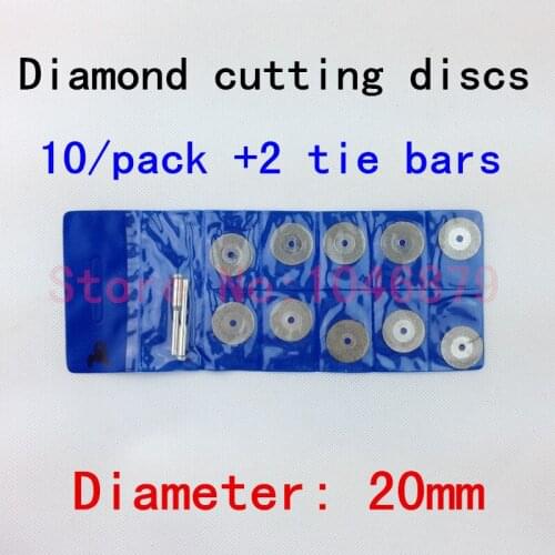 10 / Pack +2 connecting rod, a small diamond cutting disc, you can cut glass, ceramics, carbide materials. Diameter: 20mm