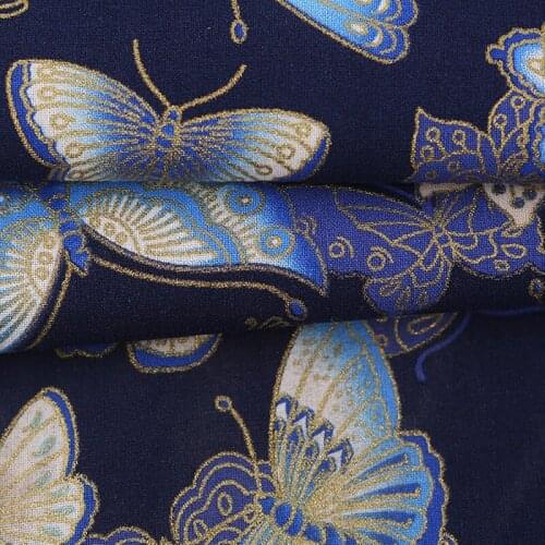 2PCS Mixed Color Japanese Style Butterfly Bronzing Patchwork Cotton Fabric DIY Handmade Craft Sewing Clothing Dress Materials