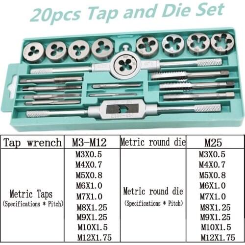20pcs Tap Dies Set 1/16''--1/2'' NC Screw Thread Plugs Taps Carbon Steel Hand Screw Taps Hand Tools