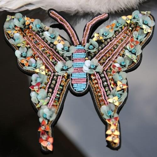 3D Handmade butterfly beaded Patches for clothes DIY sew on sequin rhinestone parches Embroidery applique large patch decoration