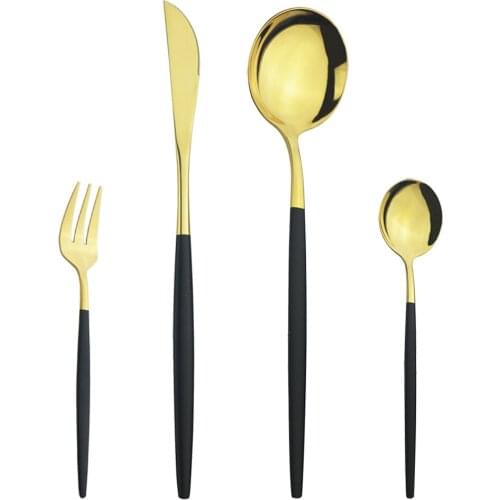4Pcs Black Gold Dinnerware Cutlery Set Knife Cake Fruit Fork Tea Spoon Dinner Silverware Set Stainless Steel Flatware Tableware