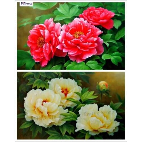 5D DIY Diamond Painting Florals Diamond Embroidery Beads Red And White Peony Flower Diamond Cross Stitch Oil Handwork Kits