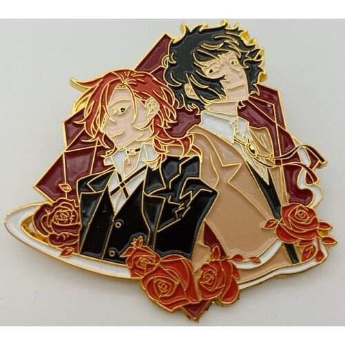 Anime Bungo Stray Dogs Dazai Osamu Nakahara Chuuya Cosplay Cartoon Costume Props Metal Badge Pin Alloy Brooch Accessories