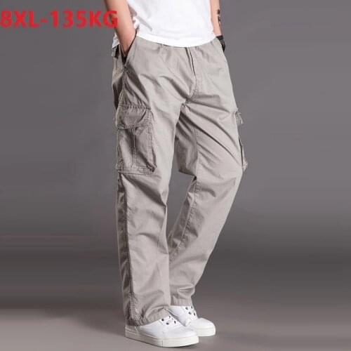 Big Size 8XL 135KG autumn winter Men cargo pants thick safari style pocket pants out door straight pants loose army green pants