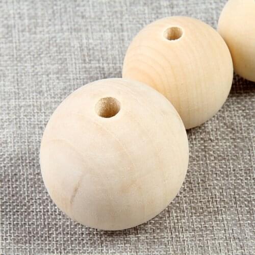 20pcs/lot Natural Ball Wood Beads Round Wooden Spacer Beads For DIY Jewelry Craft Material 18/20/25/30/35/40mm Pick Size