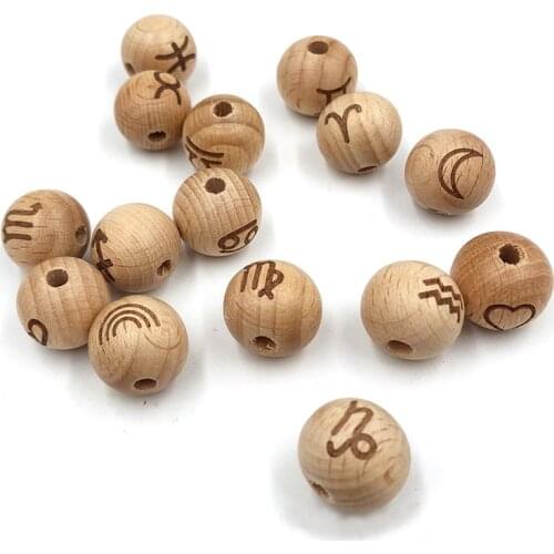 15Pcs 16 Styles Constellation Heart Rainbow Moon Wooden Beads DIY Natural Unpainted Bracelet Jewelry Making Tool Baby Toys 16mm