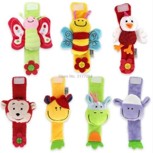 DHL 200pcs Baby Rattles Toys Animal Wrist Strap with Rattle Baby Wrist Strap Cartoon Educational Best Gift