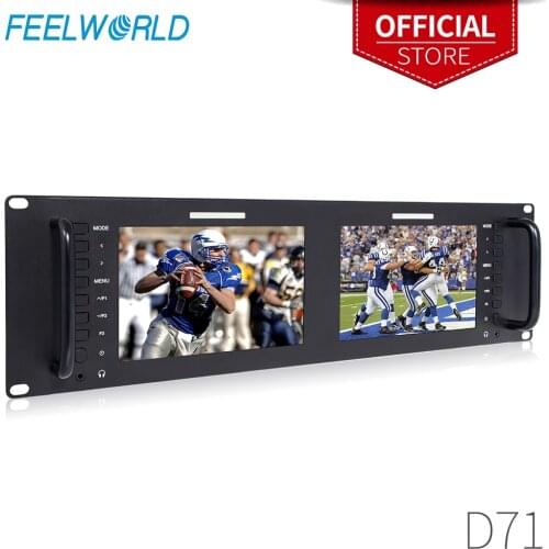 Dual 7" 3RU IPS 1280x800 Broadcast LCD Rack Mount Monitor with 3G-SDI HDMI AV Input Output Dual Screen Industrial Monitor D71