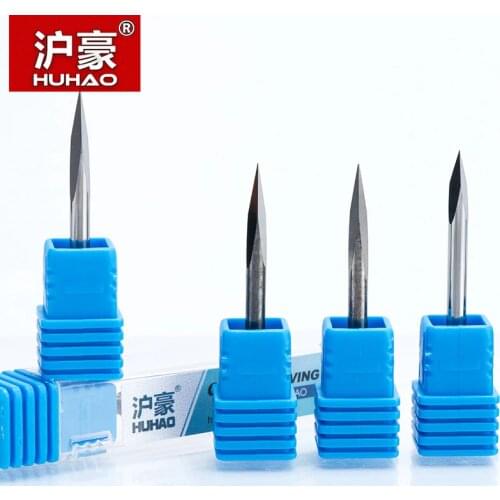 HUHAO 1pc Shank 3.175mm 3 Edge Carbide Pypamid bits CNC Engraving Bits Router 3 Face Carving Tools For Hard Wood Acrylic PVC MDF