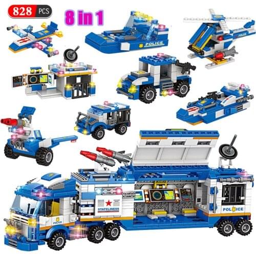 City Police Station Building Blocks Compatible SWAT City Cop Car Jail Cell Helicopter Bricks Toys for Children Boys Gifts