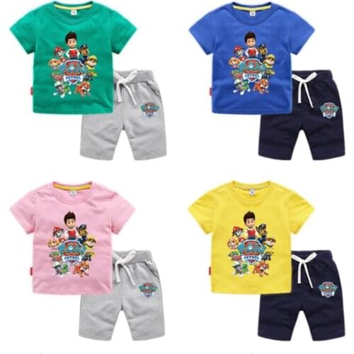 2021 New Paw Patrol Boys Clothes Set Summer Kids T shirt With Pants Casual Sport Suits 2pcs Tracksuit Outfits Childrens Gift