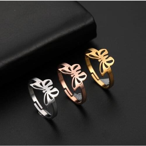 My Shape Exquisite Butterfly Ring Flower Finger Rings Cutout Resizable Stainless Steel Gold Color Fashion Jewelry Party Gift