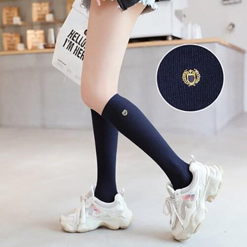 Japanese Women Badge Lolita Sock White Black Cotton Stockings JK Uniform Studentas Cosplay High Knee Sock Cos Japan Film Socks