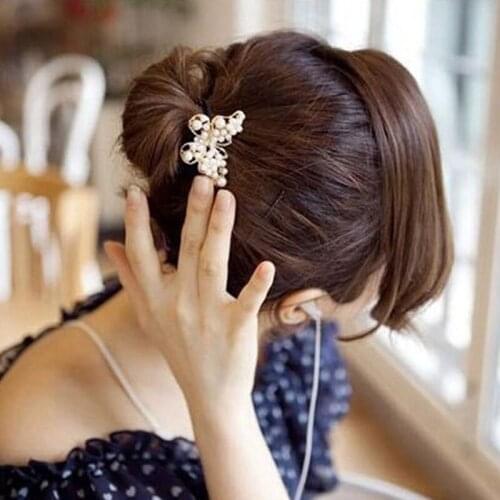 New Imitation Pearls Butterfly Elastic Hair Rope Women Charm Crystal Rubber Headband Ponytail Gum Hair Bands Hair Accessories