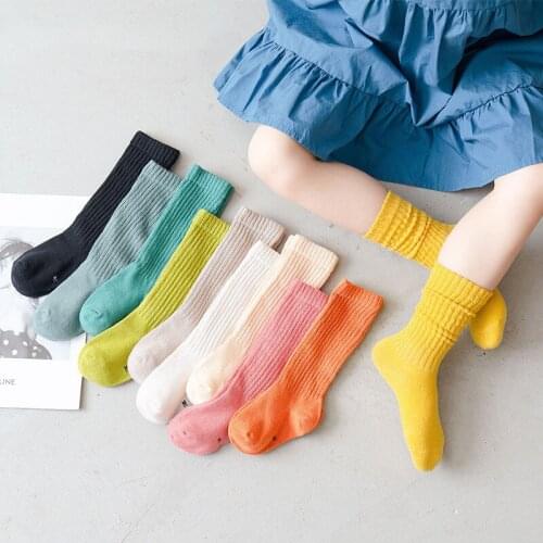 2021 Spring And Summer New Solid Color Drawstring Children Pile Pile Socks Boys And Girls Trend Childrens Socks