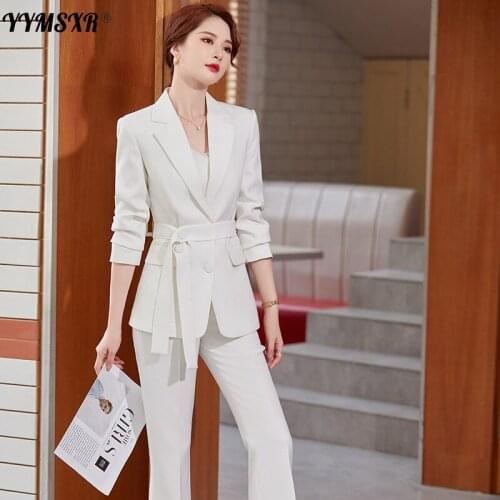 Autumn and Winter Professional Womens Pants Suit Two-piece High-quality Office Jacket Formal Wear White-collar Overalls Elegant