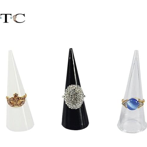 Plastic Clear Finger Cone Ring Stand Jewelry Display Holder Retail Shop Jewellery Showcase Countertop