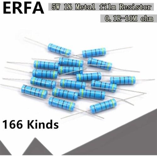 10pcs/lot 5W 1% Metal film Resistor resistance 0.1R~10M 1K 1.2 1.3 3.3 10 22 33 120 360 18 390 470 82 R K ohm 10K 100K 1M