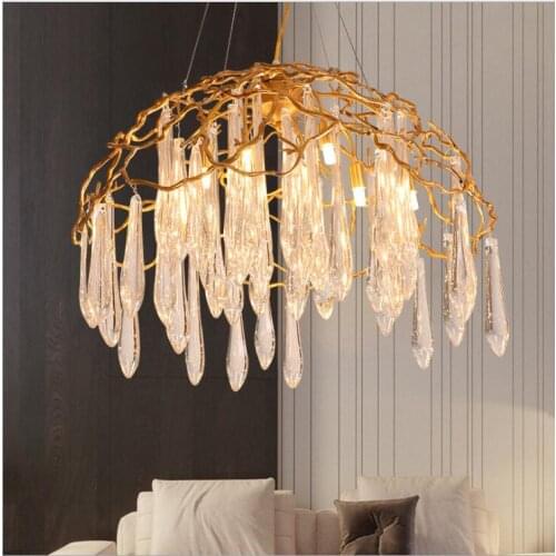 Light luxury post-modern luxury copper lamp designer hotel villa living room restaurant French copper branch crystal chandelier
