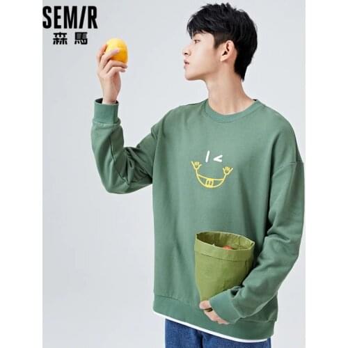 SEMIR Sweatshrit Men Fake Two Loose Tops 2021 Spring New MenS Hoodie Ins Trend O Neck Tops Hooies For Man