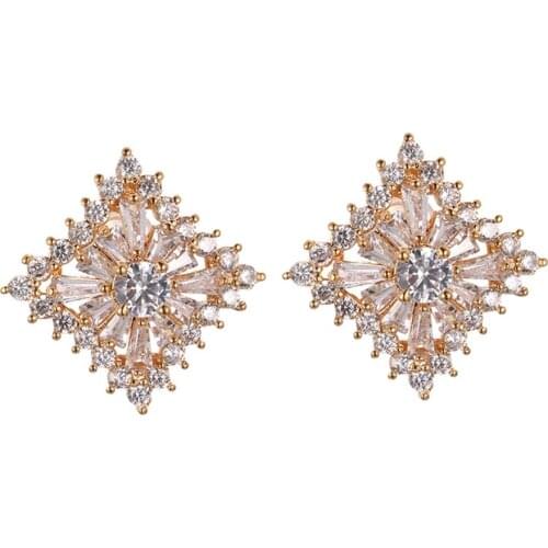 Women Earrings Hollow Square Cubic Zirconia Earrings Banquet Couple Wedding Earring Birthday Gift for Girlfriend Fashion Jewelry